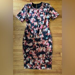 Black Halo watercolor pencil dress floral black sheath stretch formal floral 8